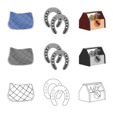 Ekipman ve binicilik sembolü yalıtılmış nesne. Hisse senedi için ekipman ve rekabet vektör simge kümesi.