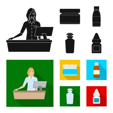 Perakende ve sağlık işareti yalıtılmış nesne. Hisse senedi için perakende ve sağlık vektör simge kümesi.