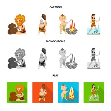 Evrim ve tarih öncesi logo vektör Illustration. Evrim ve geliştirme hisse senedi vektör çizim seti.