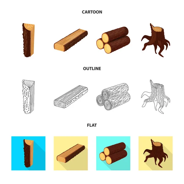 Objeto aislado de árbol y signo crudo. Conjunto de ilustración vectorial de árbol y material de construcción . — Archivo Imágenes Vectoriales