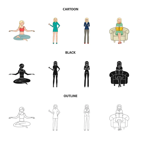 Conception vectorielle de la posture et du logo de l'humeur. Ensemble de posture et symbole de stock femelle pour la toile . — Image vectorielle