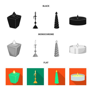 İzole işareti gevşeme ve alev nesne. Gevşeme ve hisse senedi için balmumu vektör simge kümesi.