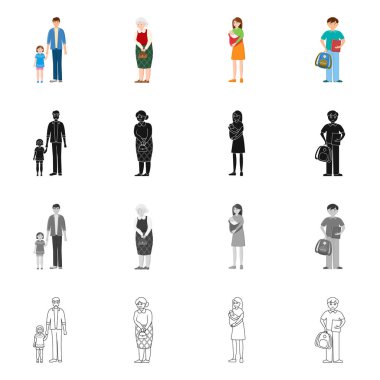 Vektör Illustration karakter ve avatar işareti. Karakter ve portre hisse senedi vektör çizim seti.