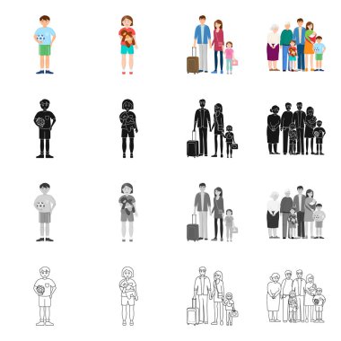 Vektör Illustration karakter ve avatar sembolü. Web için karakter ve portre hisse senedi simgesi kümesi.