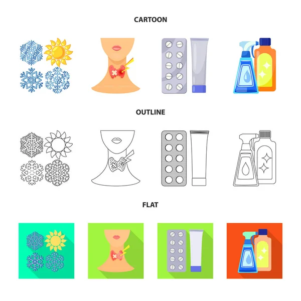 Vektorillustration des medizinischen und Schmerzsymbols. Sammlung medizinischer und krankheitsbezogener Vektorillustrationen. — Stockvektor