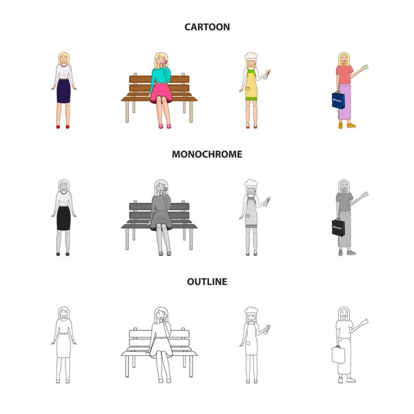 Design vettoriale della postura e del simbolo dell'umore. Raccolta di posture e illustrazione vettoriale femminile . — Vettoriale Stock