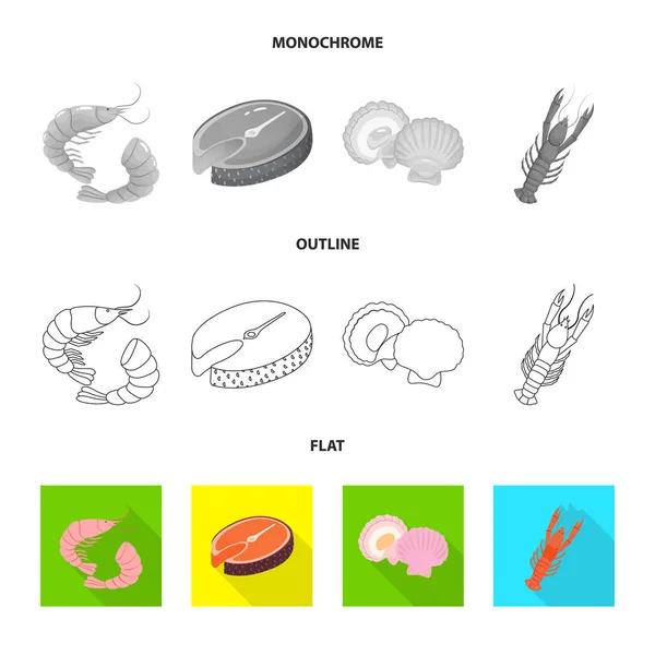 Εικονογράφηση διάνυσμα των νωπών και εστιατόριο υπογράφουν. Σύνολο του γλυκού και θαλάσσινού σύμβολο μετοχής για το web. — Διανυσματικό Αρχείο