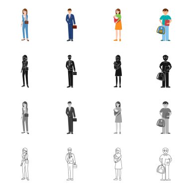 Karakter ve avatar logo vektör tasarımı. Hisse senedi için karakter ve portre vektör simge topluluğu.