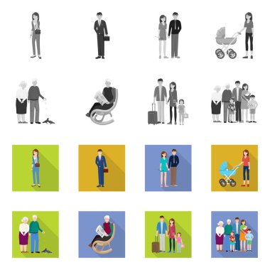 Karakter ve avatar simge yalıtılmış nesne. Karakter ve portre hisse senedi vektör çizim seti.