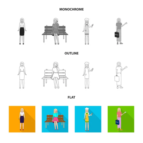 Illustration vectorielle de la posture et du logo d'humeur. Jeu de posture et illustration vectorielle de stock femelle . — Image vectorielle