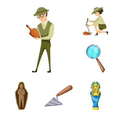 Arkeoloji ve tarihi simge vektör tasarımı. Arkeoloji ve kazı hisse senedi simgesi web için kümesi.