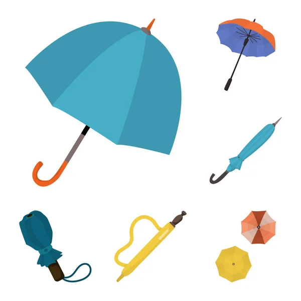 Diseño vectorial de paraguas e icono de lluvia. Conjunto de paraguas e icono de vector meteorológico para stock . — Vector de stock