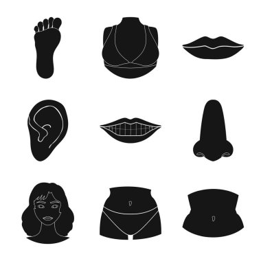 Vücut ve bölümü logo vektör tasarımı. Web için vücut ve anatomi hisse senedi simgesi kümesi.