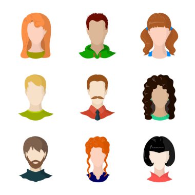 Avatar ve kukla sembolü yalıtılmış nesne. Hisse senedi için avatar ve şekil vektör simge kümesi.