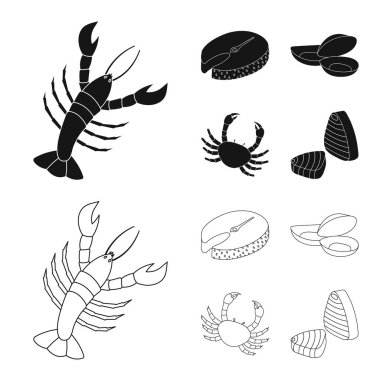 Vektör tasarımı taze ve restoran oturum açın. Taze ve deniz hisse senedi simgesi için web topluluğu.