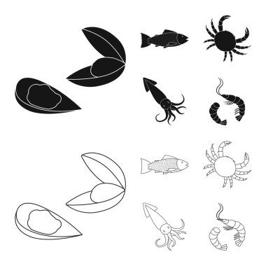 Taze ve restoran sembol yalıtılmış nesne. Hisse senedi için taze ve deniz vektör simge kümesi.