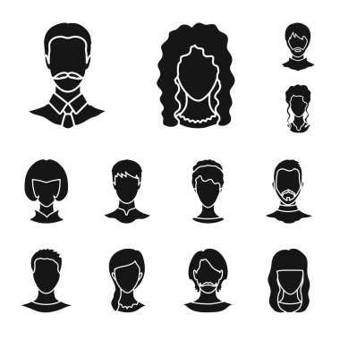 Karakter ve profil sembol yalıtılmış nesne. Karakter ve kukla hisse senedi vektör çizim koleksiyonu.