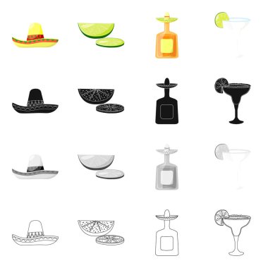 Kafe ve Latin simge vektör tasarımı. Kafe ve ulusal hisse senedi vektör çizim koleksiyonu.