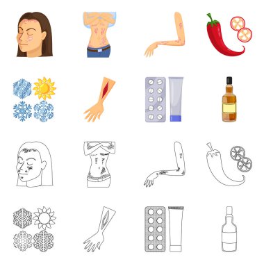 Tıp vektör çizim ve ağrı oturum açın. Tıp topluluğu ve hisse senedi için hastalık vektör simgesi.