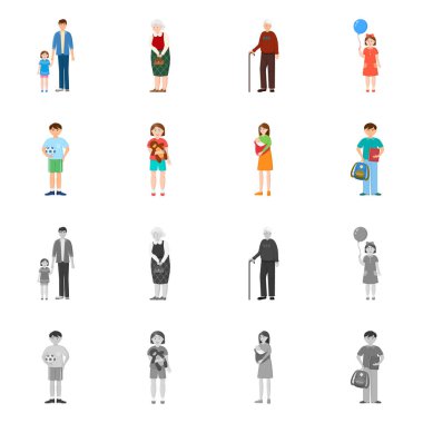 Karakter ve avatar simge vektör tasarımı. Karakter ve portre hisse senedi vektör çizim seti.
