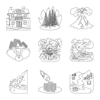 Tufan ve felaket simge vektör tasarımı. Tufan ve kıyamet hisse senedi simgesi web için kümesi.