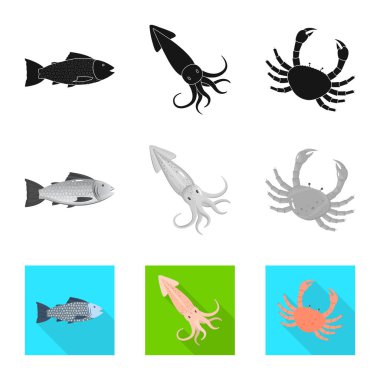 Taze ve restoran simge vektör Illustration. Hisse senedi için taze ve deniz vektör simge topluluğu.