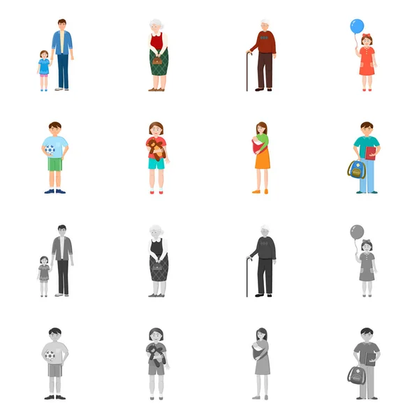 Vector ontwerp van karakter en avatar pictogram. Set van teken- en portret voorraad vectorillustratie. — Stockvector