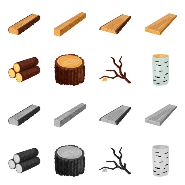 Vektordesign von Baum und Rohsymbol. Sammlung von Baum- und Baustoffvektorillustrationen. — Stockvektor