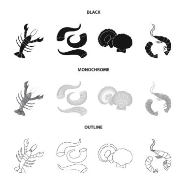 Taze yalıtılmış nesne ve restoran oturum açın. Taze ve deniz hisse senedi vektör çizim topluluğu.