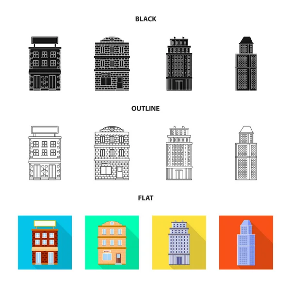 Ilustración vectorial del icono municipal y central. Conjunto de iconos vectoriales municipales y inmobiliarios para stock . — Archivo Imágenes Vectoriales