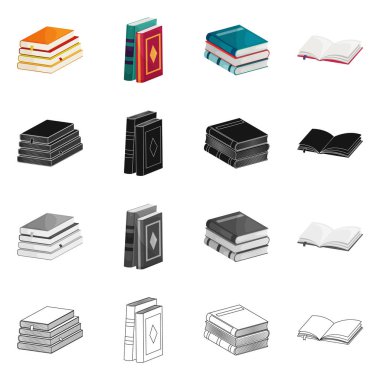 Eğitim ve kapak simge vektör tasarımı. Eğitim ve hisse senedi için kitapçı vektör simge kümesi.