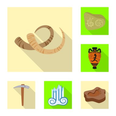 Hikaye ve öğeler logo vektör tasarımı. Hikaye ve öznitelikleri hisse senedi vektör çizim topluluğu.