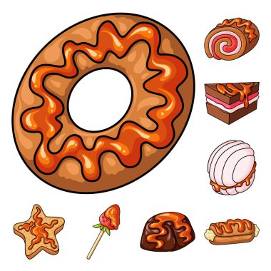 Tatlı ve tatlı işareti vektör çizimi. Web için tatlı ve gıda hisse senedi simgesi kümesi.