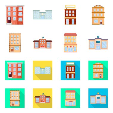 Belediye vektör tasarımı ve merkezi sembolü. Belediye kümesi ve hisse senedi için emlak vektör simgesi.