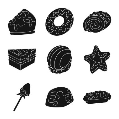 Tatlılık ve ürün logo vektör Illustration. Tatlılık ve hisse senedi için tatlı vektör simge kümesi.