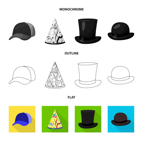 Изолированный предмет одежды и логотип шапки. Набор одежды и биржевой символ берета для интернета . — стоковый вектор