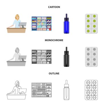 Perakende ve sağlık sembol yalıtılmış nesne. Hisse senedi için perakende ve sağlık vektör simge topluluğu.