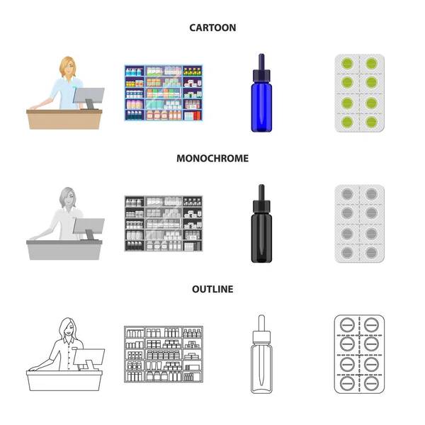 小売店や医療のシンボルの孤立したオブジェクト。株式の小売とウェルネスのベクター アイコン集. — ストックベクタ