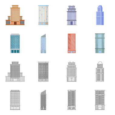 Belediye vektör tasarımı ve merkezi oturum açın. Belediye kümesi ve hisse senedi için emlak vektör simgesi.