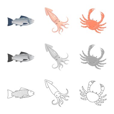 Taze ve Restoran simge vektör tasarımı. Taze ve deniz hisse senedi vektör çizim topluluğu.