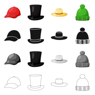 İllüstrasyon işareti giyim ve kap, vektör. Giyim ve hisse senedi için bere vektör simge kümesi.