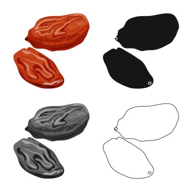 Kuru üzüm ve kuru işareti vektör çizimi. Kuru üzüm ve yığın stok vektör çizim seti.