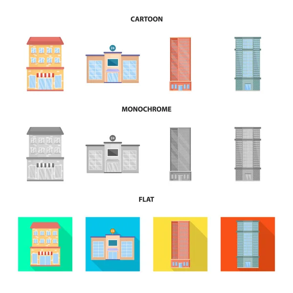 Illustration vectorielle de l'icône municipale et centrale. Ensemble d'icône vectorielle municipale et immobilière pour stock . — Image vectorielle