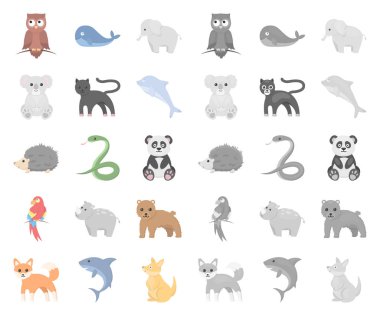 Gerçekçi olmayan bir hayvan karikatür, set koleksiyonu tasarım için mono simgeler. Oyuncak hayvanlar sembol stok web illüstrasyon vektör.