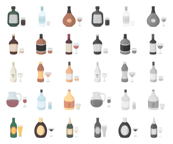 Typy alkohol kreslený, mono ikony v nastavení kolekce pro design. Alkohol v lahvích vektor symbol akcií web ilustrace. — Stockový vektor