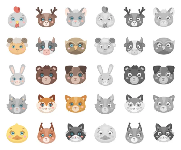 Nosar djur tecknad, mono ikoner i set samling för design. Vilda och tama djur vektor symbol lager web illustration. — Stock vektor