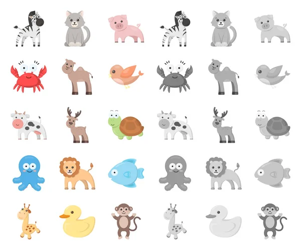 Un dessin animé irréaliste, des icônes mono-animales dans une collection de décors pour le design. Jouet animaux vecteur symbole stock web illustration . — Image vectorielle