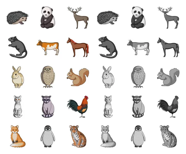 Realistische Tiere Cartoon, Mono-Symbole in Set-Kollektion für das Design. wilde und Haustiere Vektor Symbol Stock Web Illustration. — Stockvektor