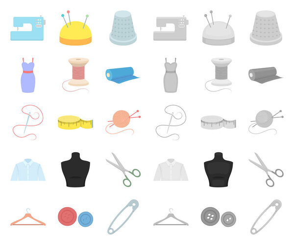 Atelier and sewing cartoon,mono icons in set collection for design. Equipment and tools for sewing vector symbol stock web illustration.