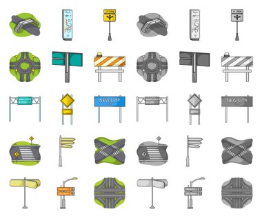 Road junctions and signs cartoon,mono icons in set collection for design.Pedestrian crossings and signs vector symbol stock web illustration. clipart